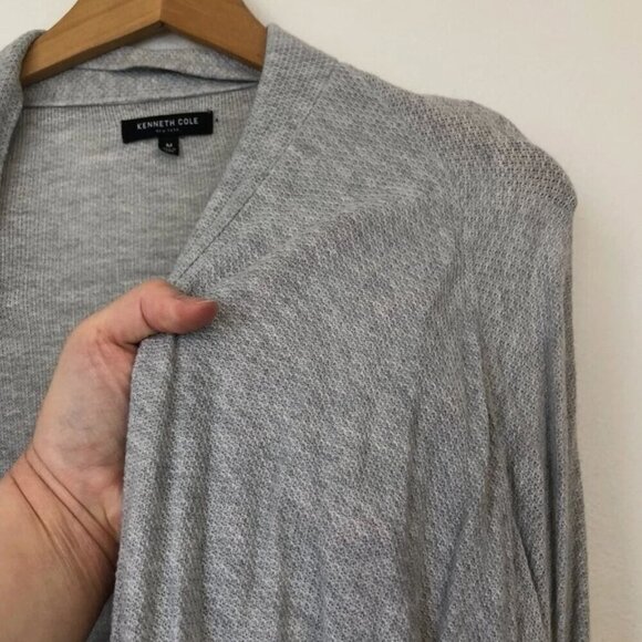 KENNETH COLE NEW YORK Gray Open Front Lightweight Long Cardigan Sweater Medium - Picture 7 of 13